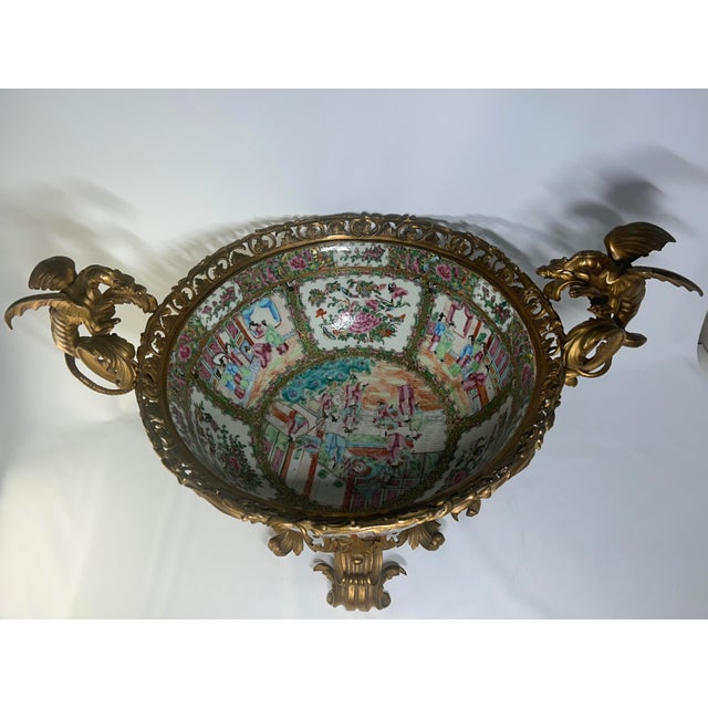 Chinese Early 19th Century Chinese Porcelain Rose Medallion Punch Bowl With Ormulu Bronze Mount For Sale - Image 3 of 12