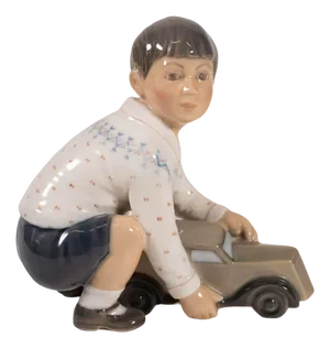 Model 1166 Boy with Car Figurine in Porcelain by Dahal Jensen, Denmark, 1950s