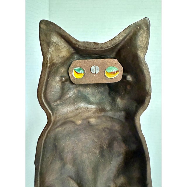 Early 20th C. Pair of Cast Iron Victorian Cat Andirons With Glass Eyes For Sale - Image 9 of 11