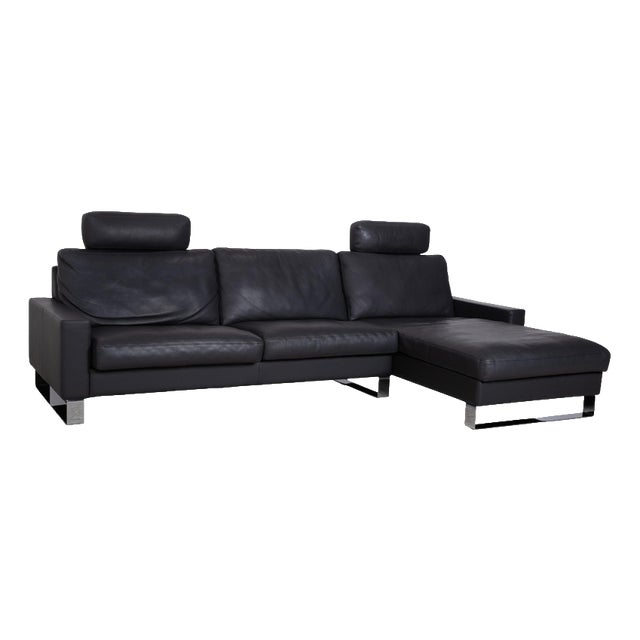 CL 820 Corner Sofa in Anthracite Leather with Chrome Sled Feet from Erpo For Sale