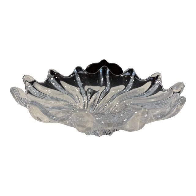 1970s Signed Cofrac Art Verrier French Crystal Centerpiece Bowl For Sale