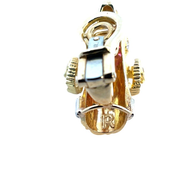 Early 21st Century 18k Yellow & White Gold Ram’s Head Lever-Back Earrings Set With Ruby and Diamond, A Pair For Sale - Image 5 of 6