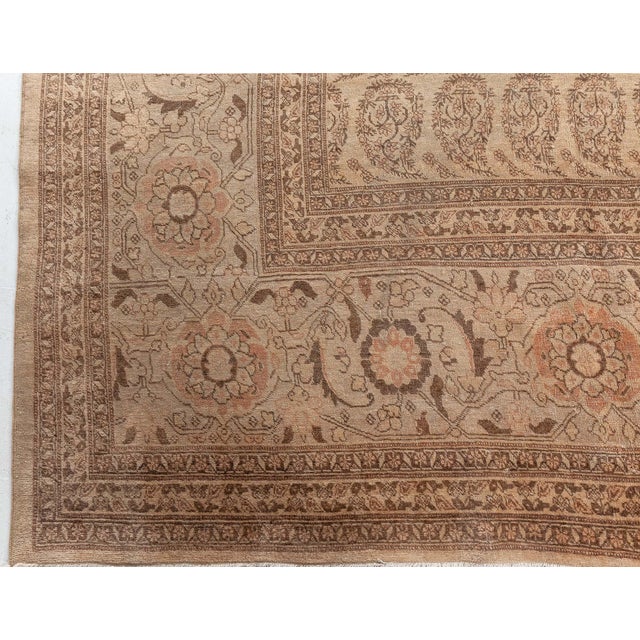 Beige Antique Persian Tabriz Golden Beige & Brown Handwoven Wool Rug For Sale - Image 8 of 8