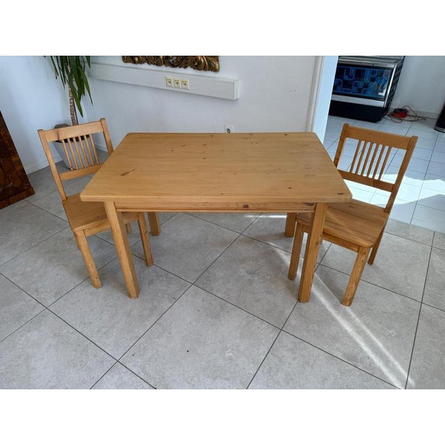 Farmhouse Table and Chairs Set in Spruce Wood, Set of 3 For Sale - Image 8 of 13