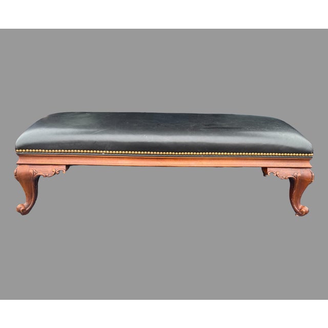 Late 20th Century Vintage Hancock & Moore Carved Mahogany & Black Leather Foot Stool Bench For Sale - Image 5 of 11