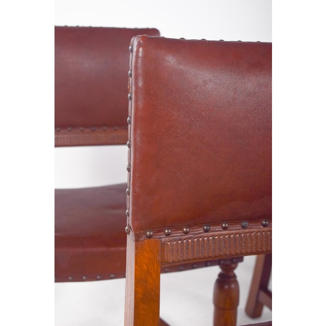 Chairs with Brown Leather Backs and Seats, 1890s, Set of 6 For Sale - Image 10 of 11