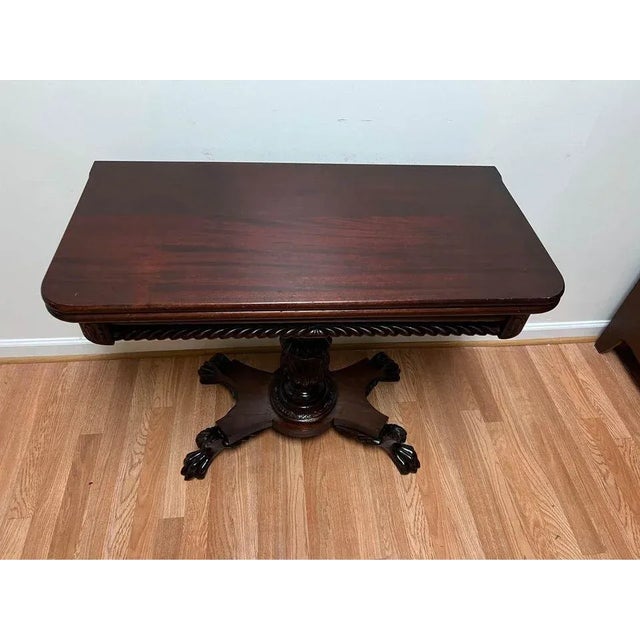 American Early 20th Century Early American Style Classical Mahogany Card Game Console Table For Sale - Image 3 of 12