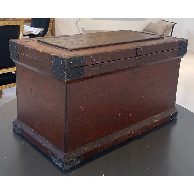 Vintage Carpenter's Chest With Aged Steel Hardware For Sale - Image 4 of 7