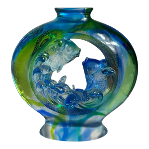 Amore Jewell Liuli Crystal Art Glass Feng Shui Sculpture Fish in Bottle