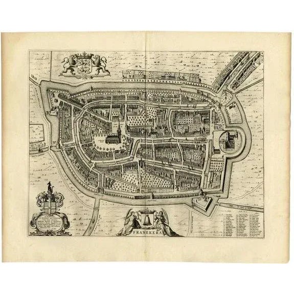 17th Century Antique Map of the City of Franeker by Blaeu, 1652 For Sale - Image 5 of 5