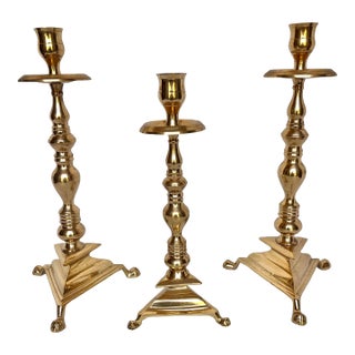 Vintage 1970s Brass Clawfoot Candle Holders - Set of 3 For Sale