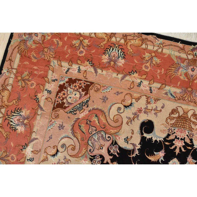 Fine Tabriz Rug 5′ X 6’8” Black Wool/Silk Traditional Hand-Knotted Carpet For Sale In Philadelphia - Image 6 of 15