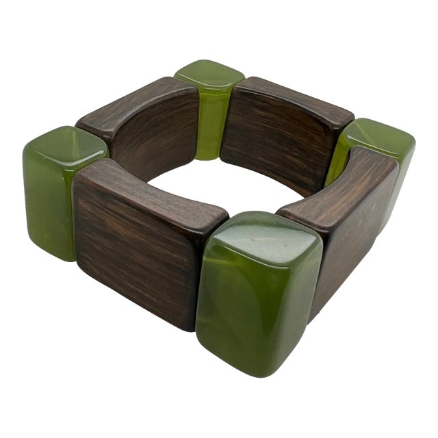 1930s Bakelite & Exotic Wood Square Bracelet For Sale