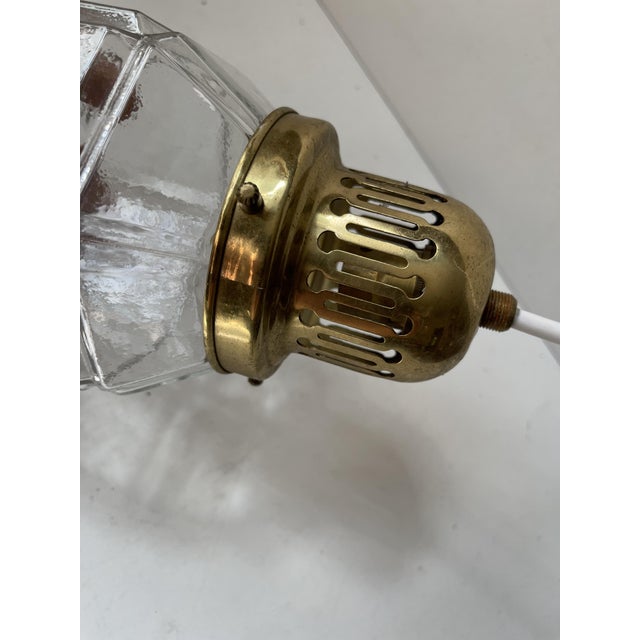 Scandinavian Art Deco Grenade Pendant Lamp in Brass and Checkered Glass, 1930s For Sale - Image 6 of 9
