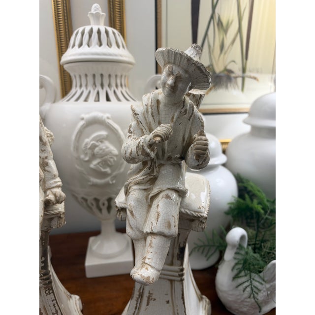 Chelsea House Inc Chelsea House Blanc De Chine Off White Asian Chinoiserie Tall Seated Figures, Man and Woman, a Pair 18” For Sale - Image 4 of 6