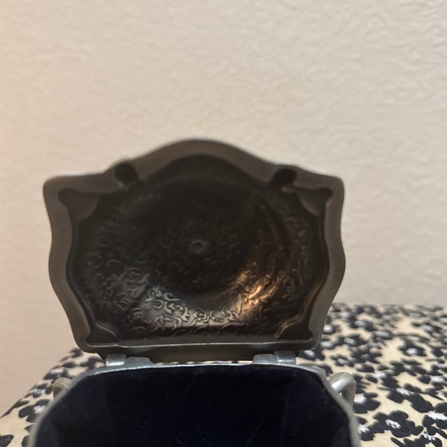 Metal Vintage Art Nouveau Style Embossed Metal Trinket Jewelry Box For Sale - Image 7 of 9