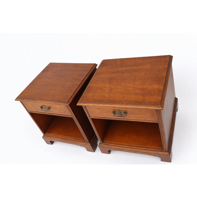 1980s Pair of Henredon Wood Nightstands With Open Shelves For Sale - Image 9 of 12