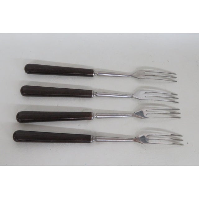 Mid-Century Modern France Inox Mid Century Fondue Serving Forks 4pc Set Brown Wood Handles 5164b For Sale - Image 3 of 9