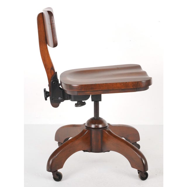 Vintage Solid Walnut Swivel Desk Office Chair For Sale - Image 12 of 16