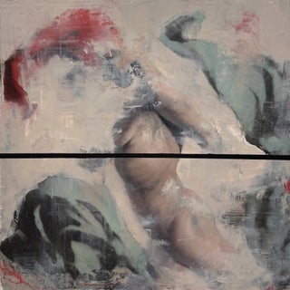 Untitled by Matthew Saba | Oil Painting of a figure partially obscured by abstract forms For Sale