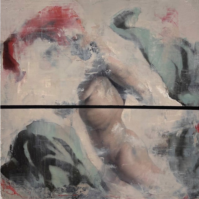 Untitled by Matthew Saba | Oil Painting of a figure partially obscured by abstract forms For Sale