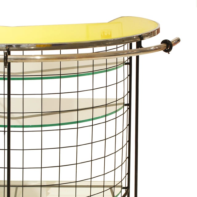 Mid-Century Modern Curved Iron and Glass Bar with Yellow Glass Top, Italy, 1950 For Sale - Image 4 of 8