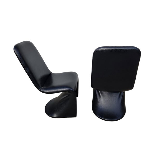 Vintage Mid Century Faux Snakeskin Cantilever S Side Chairs Panton 1-2-3 Style For Sale - Image 4 of 14