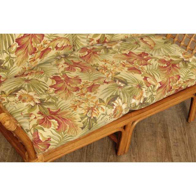 Mid Century Bentwood Rattan Loveseats with Custom Cushions - A Pair For Sale - Image 9 of 13