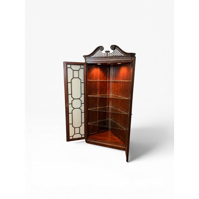 Brown Hekman Attributed Mahogany Corner Display Cabinet For Sale - Image 8 of 18