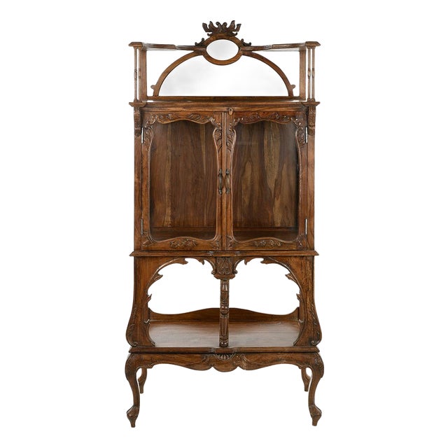 Glass Cabinet in Carved Solid Wood For Sale