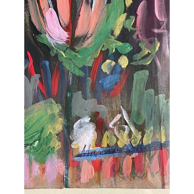 1970s 1970s Abstract Modern Magic Garden at Moonlight Signed and Framed For Sale - Image 5 of 7