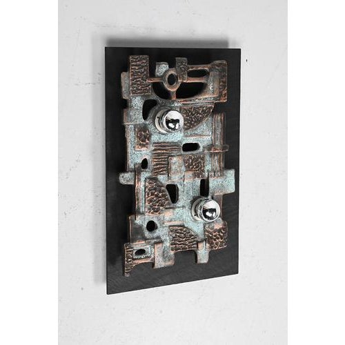 Brakelmann & becker wall sconce. An art piece and lamp at the same time. Brutalistic ceramic on slate with mirror lamps...