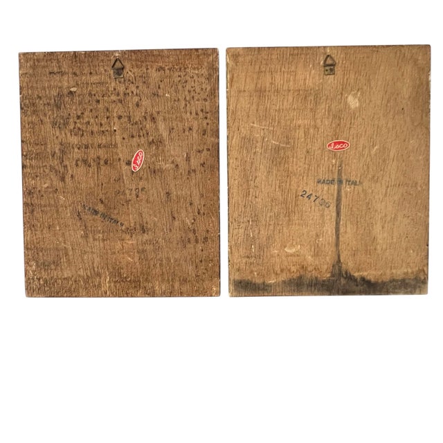 Offering this pair of mid century Italian Florentine “Courting Couples” wall plaques. Each shows a couple strolling...