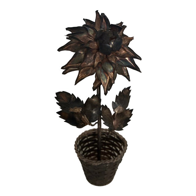 Vintage Mid-Century Janna Thomas Style Taxco Mexican Sterling Silver & Mixed Metal Flower Sculpture - Eagle Hallmark - 5.5” For Sale