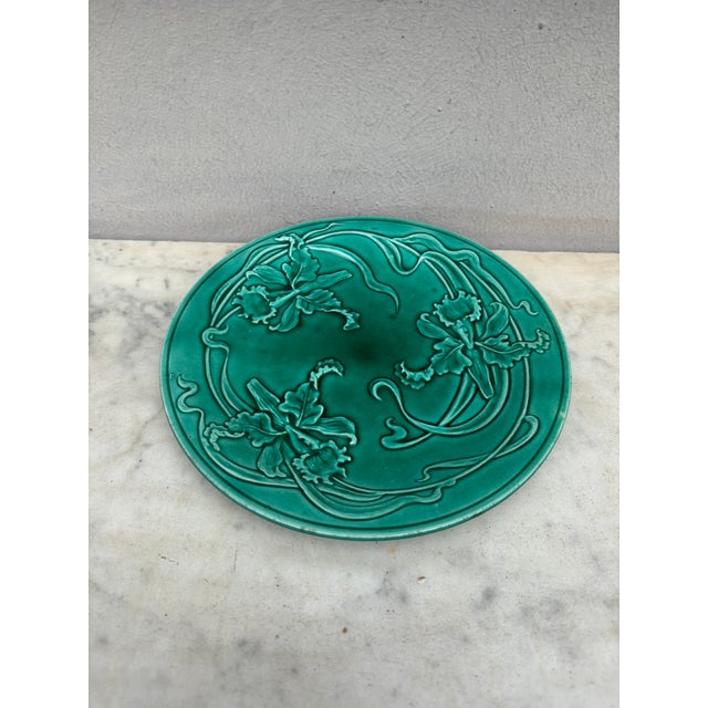 19th Century Green Majolica Orchid plate Saint Clement.