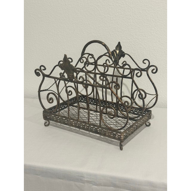 Vintage Fleur De Lis French-New Orleans-Victorian Style Iron Magazine Rack Caddy For Sale - Image 10 of 10
