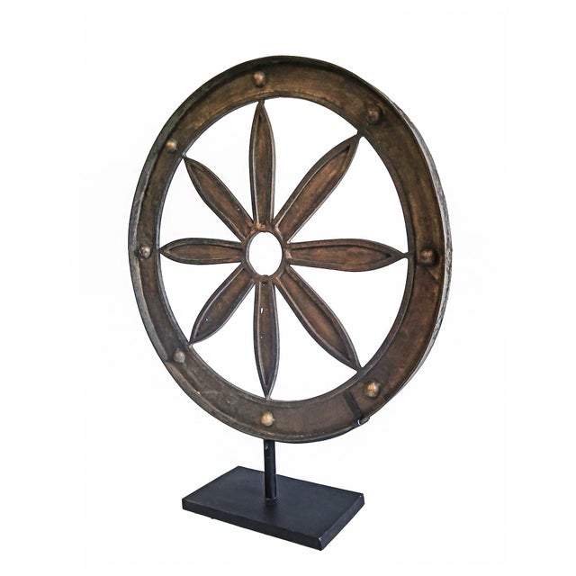 Wrought Iron Wagon Wheel Sculpture on Stand, Indonesia, 19th Century For Sale - Image 4 of 17