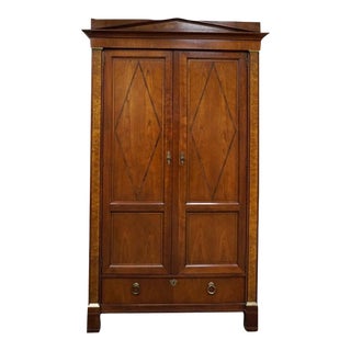 1990s Baker Neoclassical Style Burlwood and Fruitwood Armoire For Sale