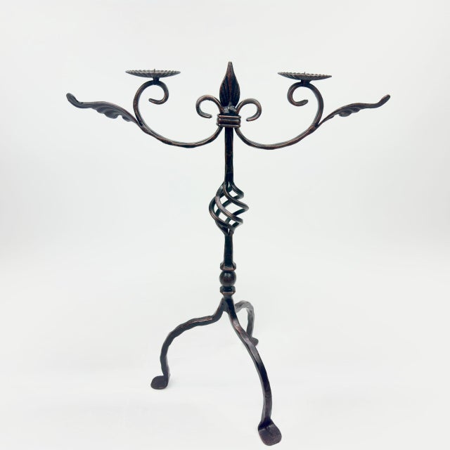 Hand Forged Iron Candelabra 23″ (59cm) Antique Copper Finish Grand Wide & Tall Centerpiece For Sale - Image 6 of 8