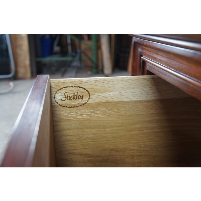 A Pair of Stickley French Louis Philippe Style Cherry Marble Top Nightstands Bedside Table For Sale - Image 9 of 15