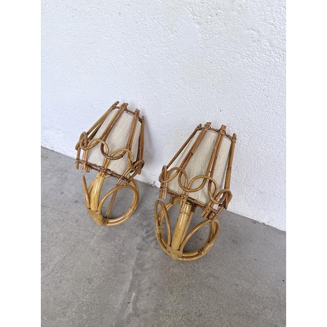 Rattan Wall Sconces by Louis Sognot, 1960, Set of 2 For Sale - Image 16 of 18