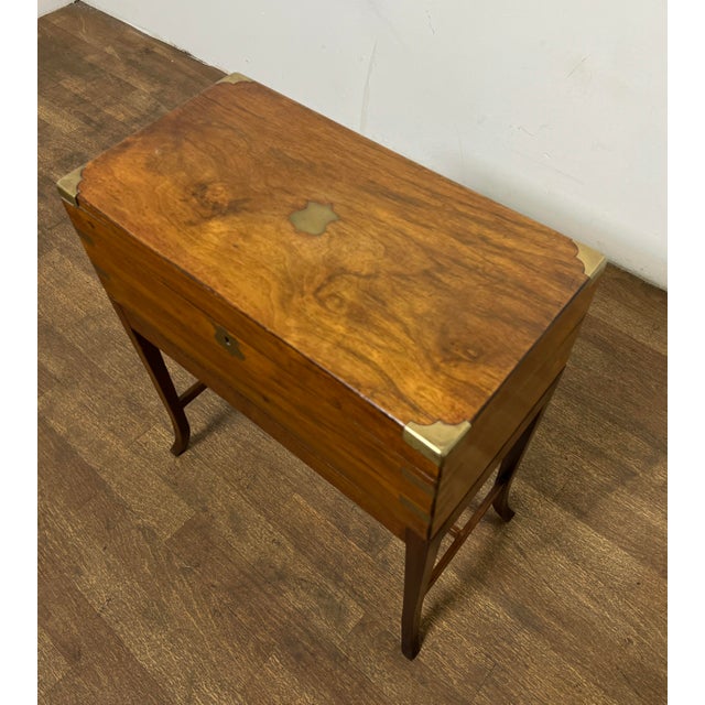 C. 1850s Antique Campaign Officer's Writing Slope on Stand For Sale - Image 4 of 15