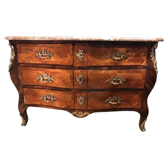 French Louis XV Style Marquetry Bombe Commode with Marble Top, 1750s For Sale - Image 14 of 14