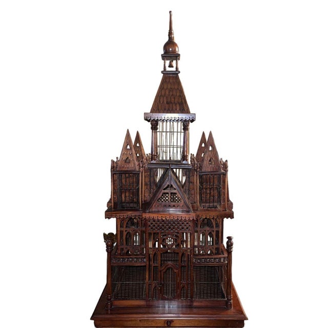 Monumental Victorian Gothic Revival Mahogany Bird Cage on Stand. England 19th C. For Sale - Image 12 of 12