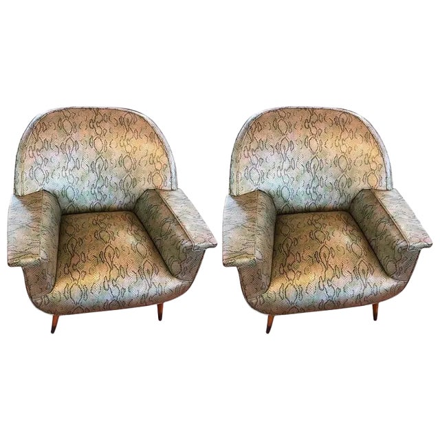 Italian Mid-Century Modern Club Chairs With Faux Snake Skin - a Pair For Sale