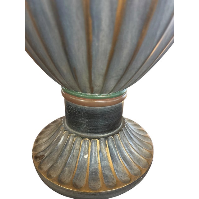 An elegant oversized Neoclassical urn-form table lamp featuring beautifully hand-painted architectural detailing in...