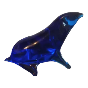 1980s Cobalt Blue Art Glass Sea Lion Figurine