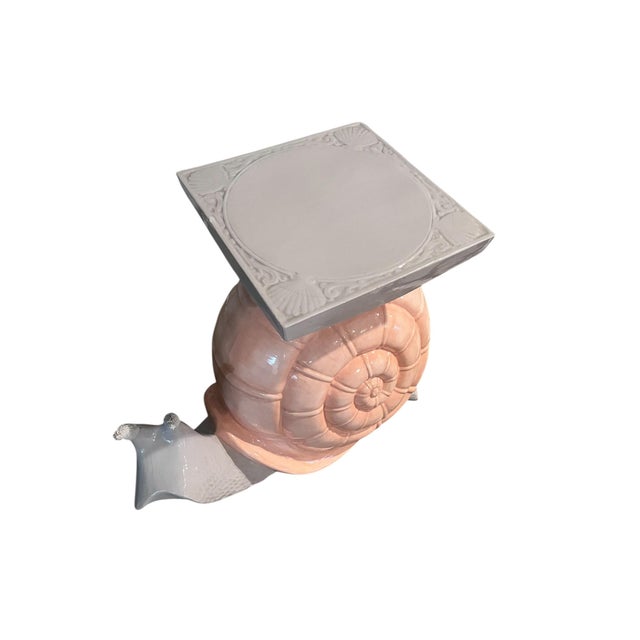 1970s 1976 Vintage Boho Glazed Ceramic Snail Garden Stool For Sale - Image 5 of 9