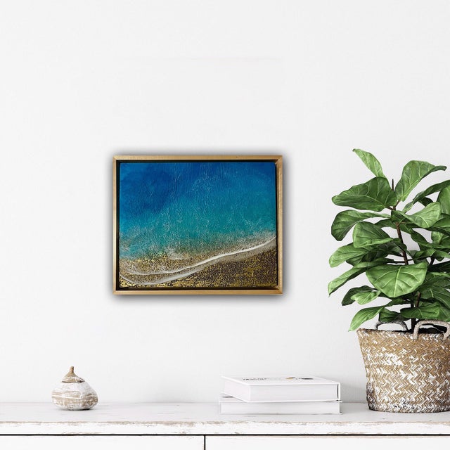 Abstract Soothing Waves by Ana Hefco | Mixed Media on wood panel Ocean waves and sandy beach. For Sale - Image 3 of 5