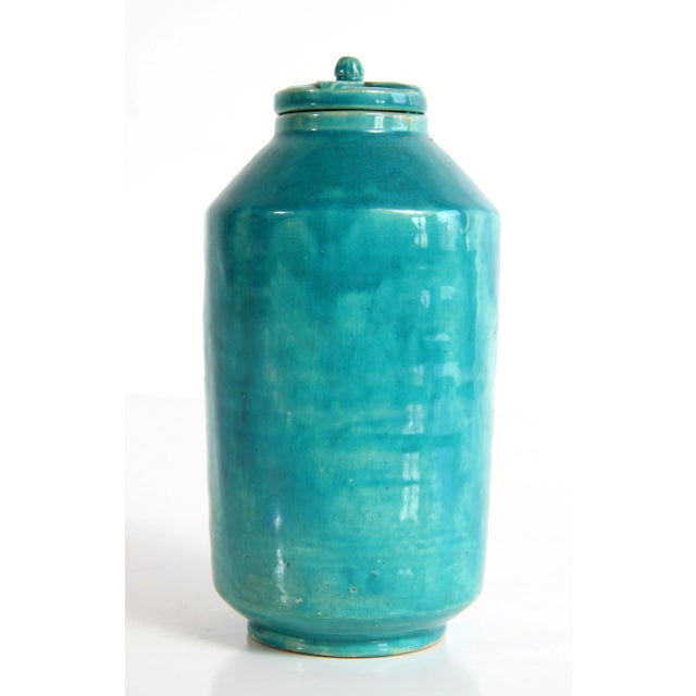Vintage C.1938 Lidded Studio Pottery Jar in Turquoise Glaze For Sale In Providence - Image 6 of 10
